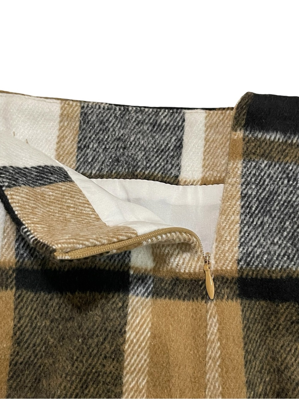 Plaid Wool Blend Mini Skirt Camel Black Preppy Dark Academia Fall Winter S - Picture 6 of 7